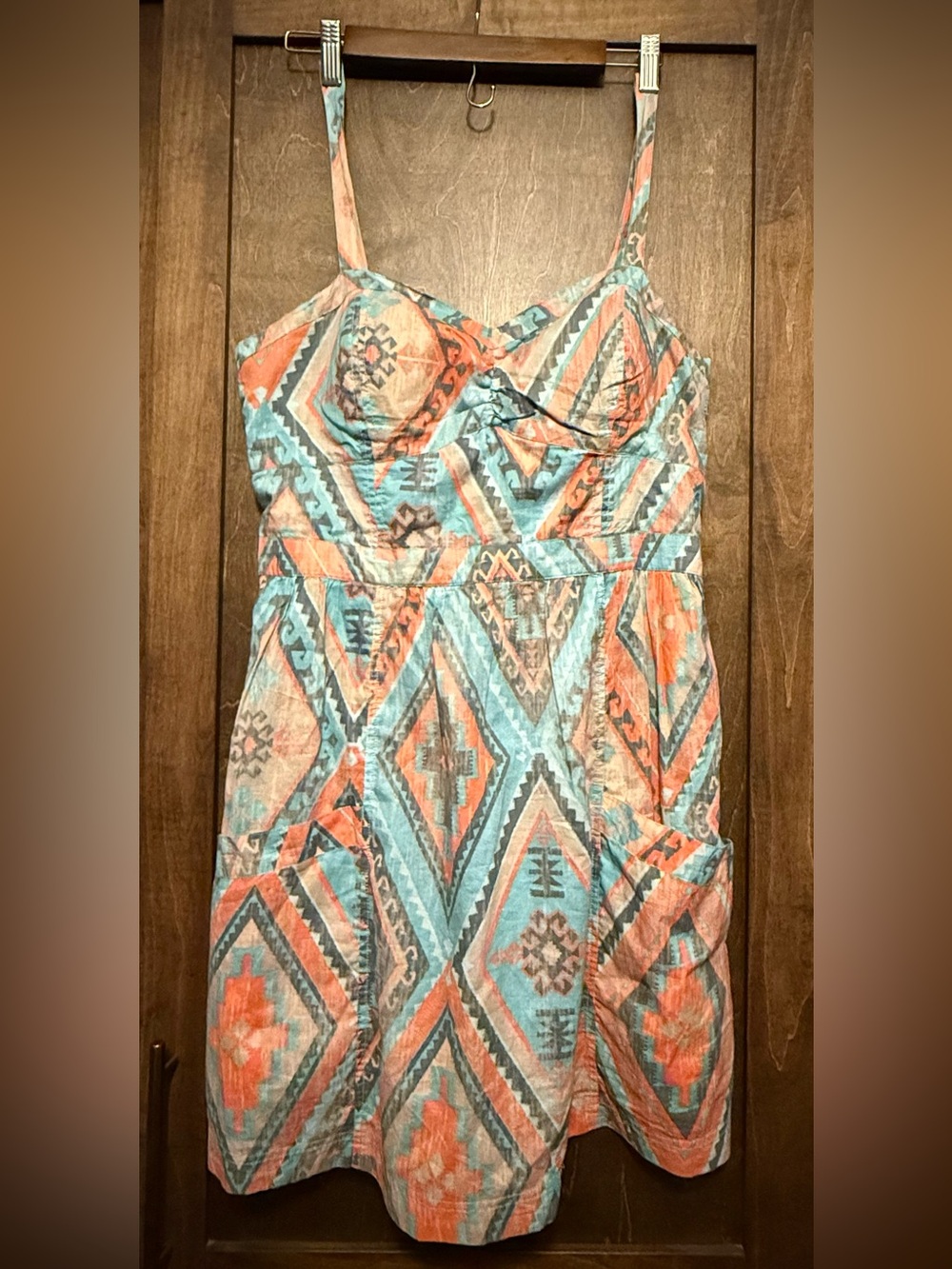 New w tags American eagle - Sleeveless Aztec Print Sundress in Coral & Aqua